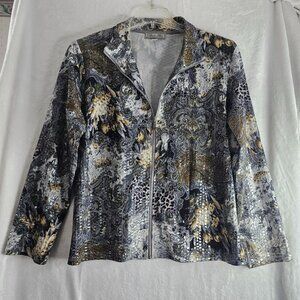 Birch Hill Jacket XL Woman Zip Up Floral Animal Print Black Brown Long Sleeve